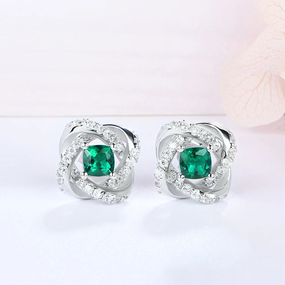 S925 Sterling Silver Lab Grown Emerald Gemstone Jewelry Set for Women Stud Earrings Necklace Pendant Vintage Lady Gifts