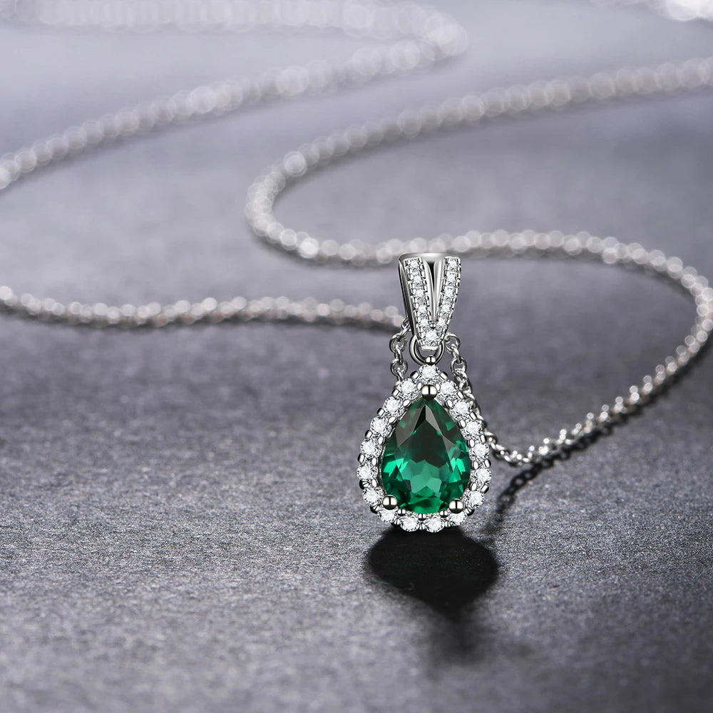 Lab Grown Pear Emerald Gemstone Jewelry Set for Women Stud Earrings Necklace Pendant S925 Sterling Silver for Wedding