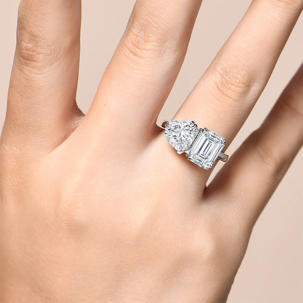 3CT Heart Cut & 4CT Emerald Cut Moissanite Ring | IL0000