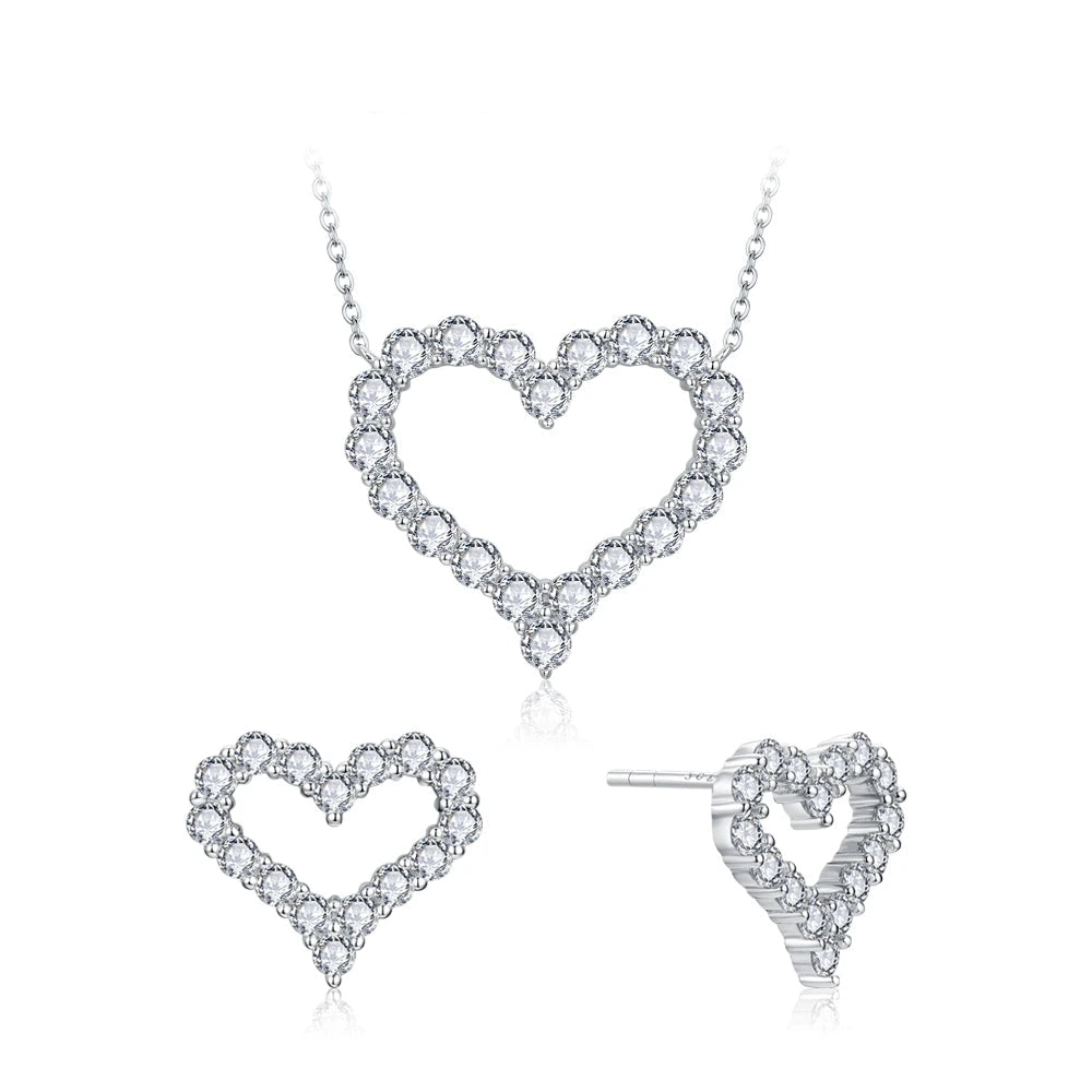 Heart Shape Moissanite Wedding Jewelry Set for Women Sparkling Necklace Earrings S925 Sterling Silver White Gold Plated