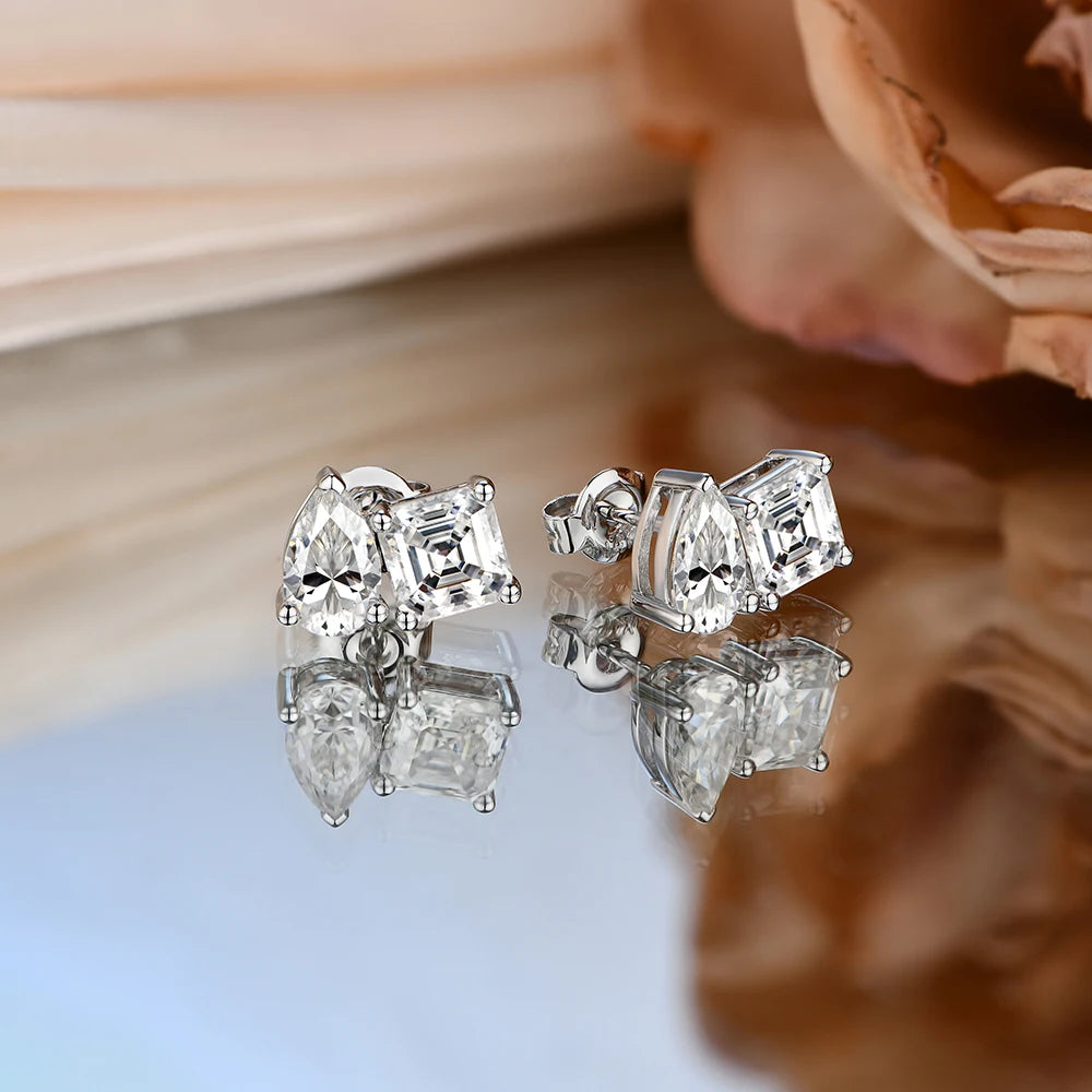 Pear & Asscher Moissanite Stud Earrings | IL0000