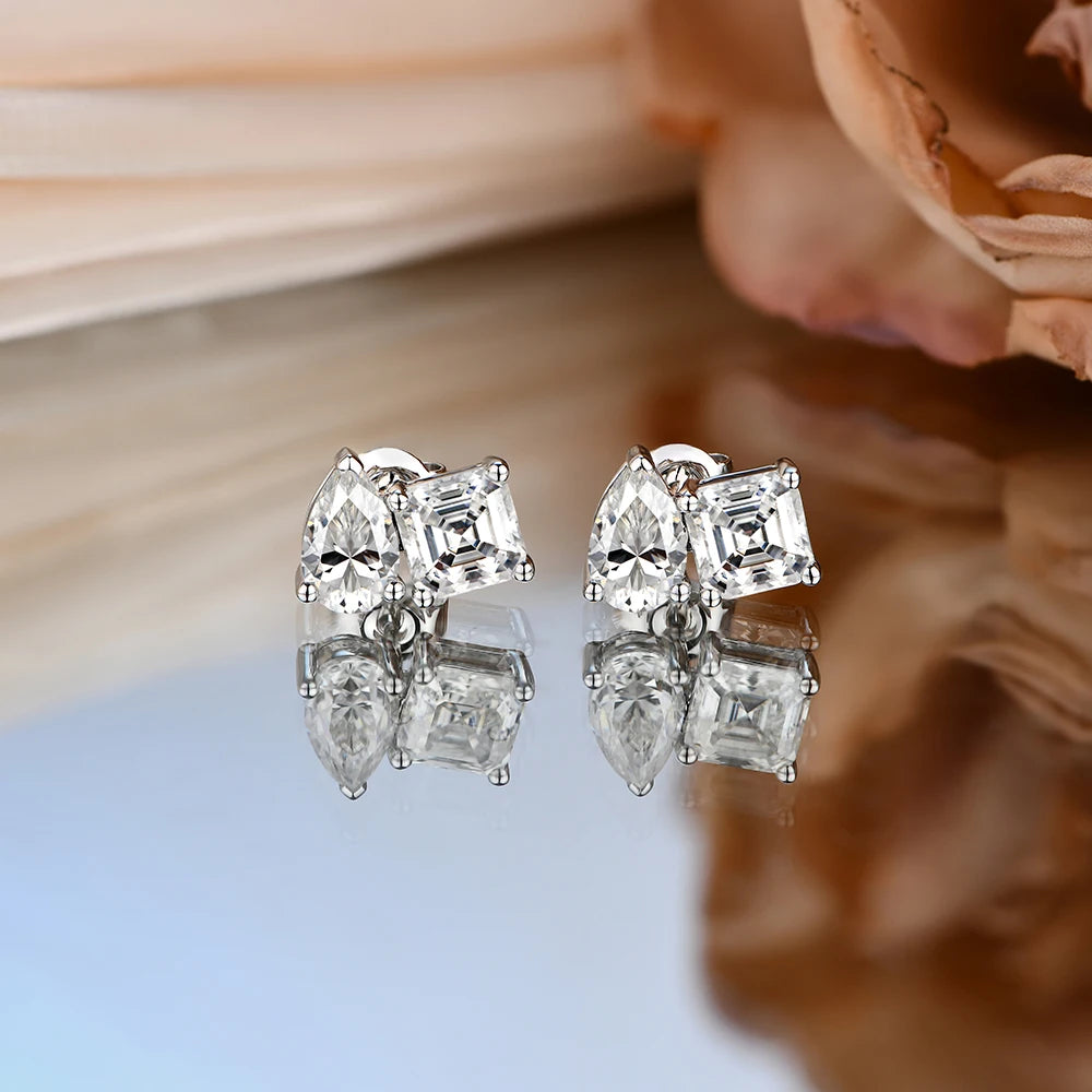 Pear & Asscher Moissanite Stud Earrings | IL0000