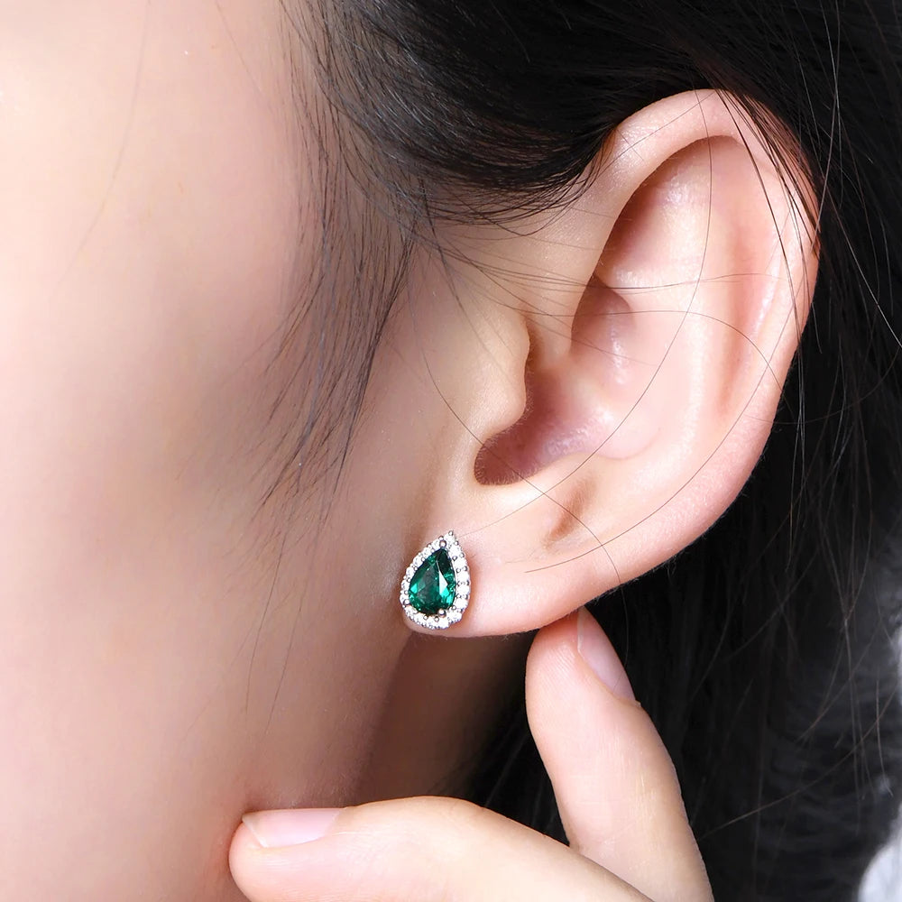 Lab Grown Pear Emerald Gemstone Jewelry Set for Women Stud Earrings Necklace Pendant S925 Sterling Silver for Wedding