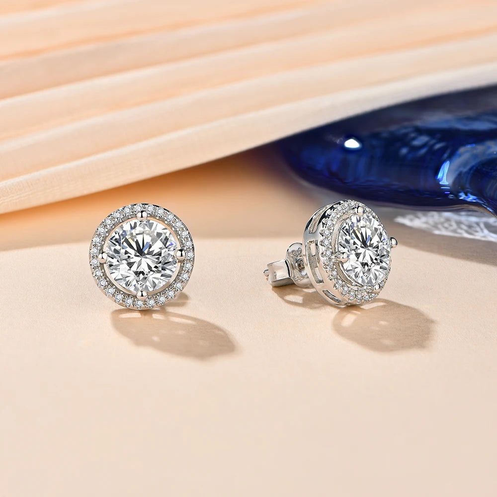 Round Cut Moissanite Rhodium Plated Earrings | IL0000