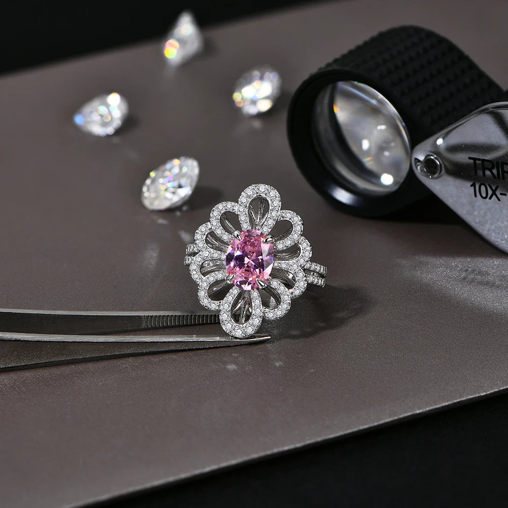 Pink Zircon & Moissanite Flower Ring | IL0000