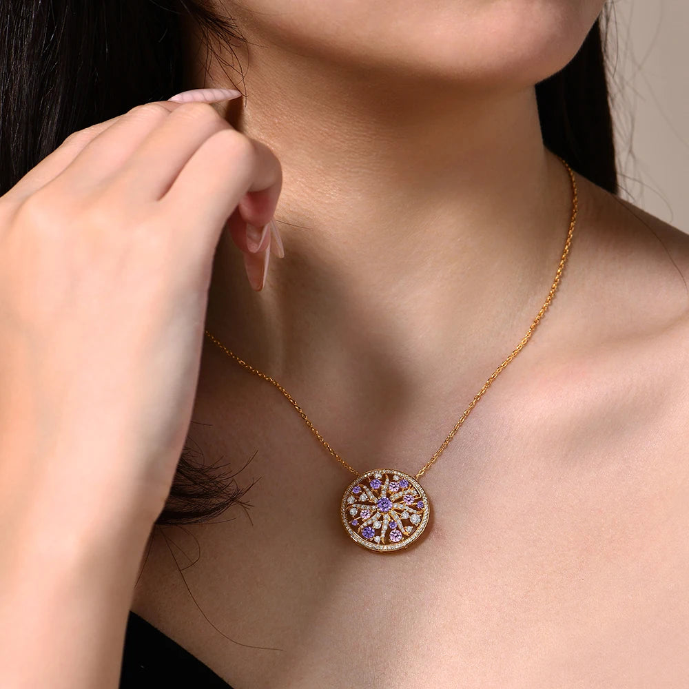 Moissanite Necklace w/ Zircon Mandala Pendant | IL0000