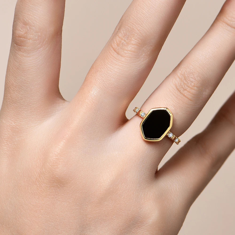 Hexagon Black Onyx Ring  | IL0000