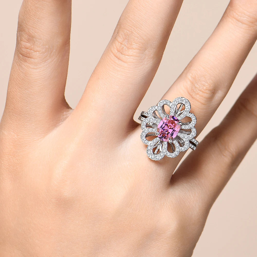 Pink Zircon & Moissanite Flower Ring | IL0000