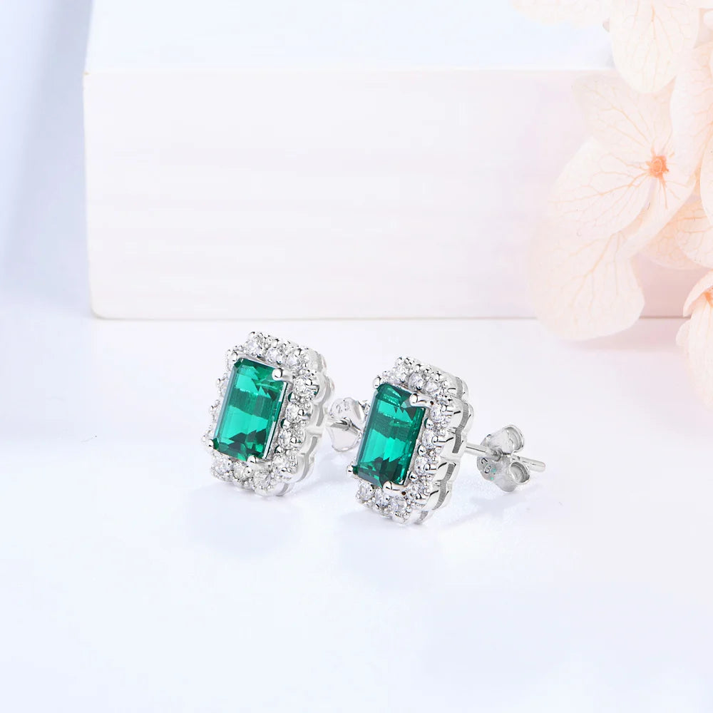 Lab Grown Emerald Gemstone Jewelry Set for Women Earrings Necklace Pendant S925 Silver White Gold Party Gifts Wholesale