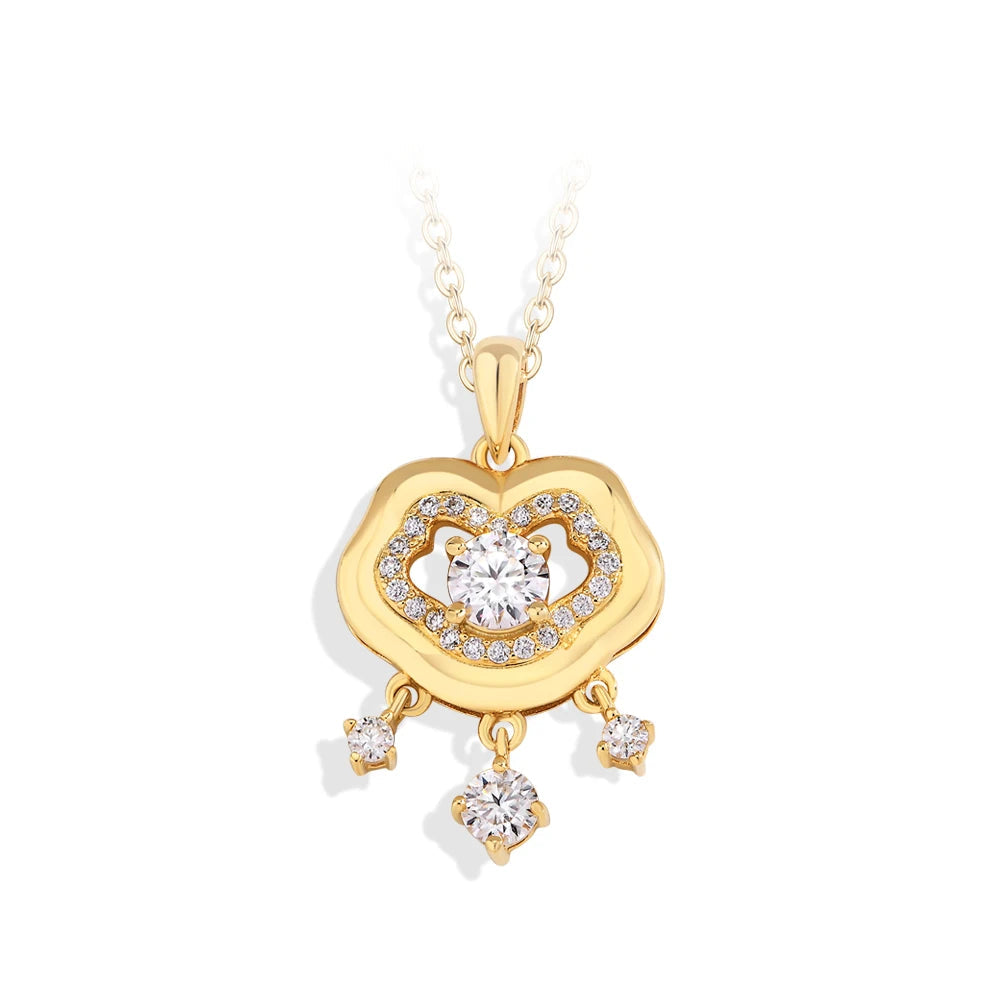 Chinese Lock Moissanite Gold Pendant  | IL0000