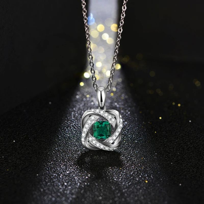 S925 Sterling Silver Lab Grown Emerald Gemstone Jewelry Set for Women Stud Earrings Necklace Pendant Vintage Lady Gifts