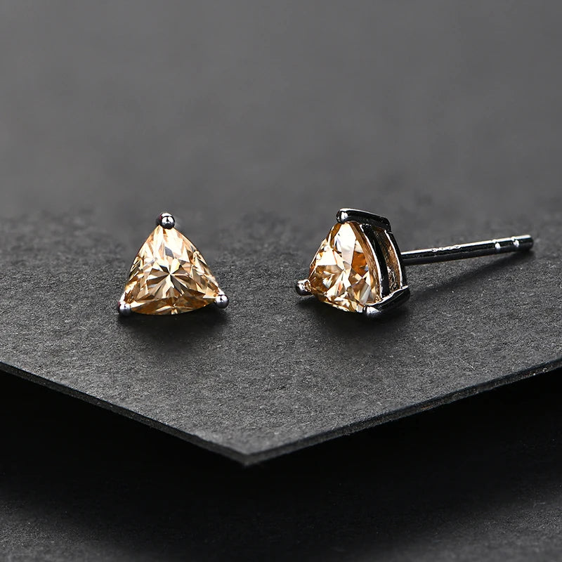 Yellow Moissanite Earring Screw Back Trillion Cut | IL0000