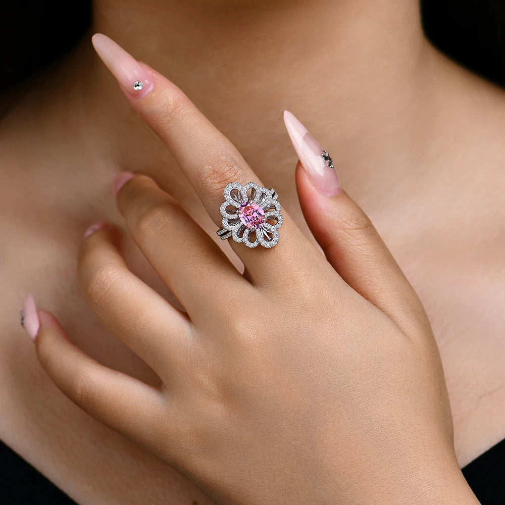 Pink Zircon & Moissanite Flower Ring | IL0000