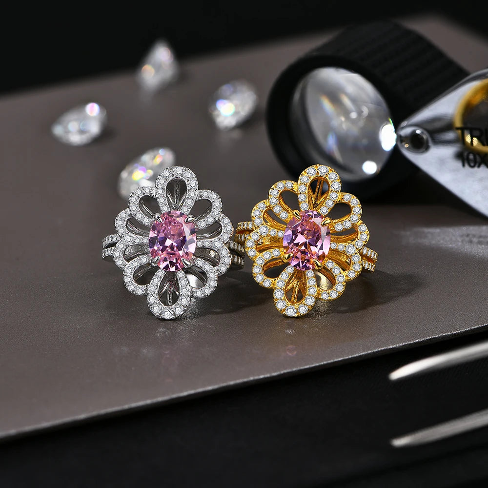 Pink Zircon & Moissanite Flower Ring | IL0000