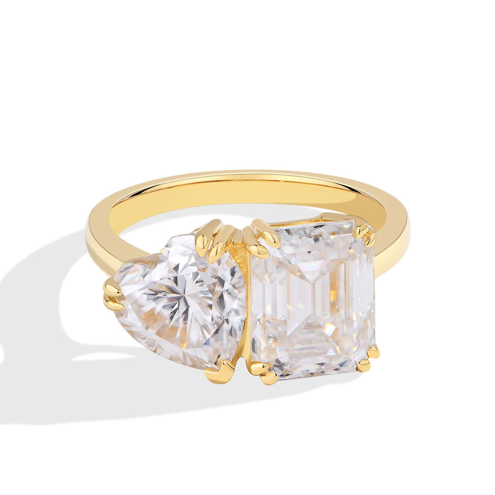 3CT Heart Cut & 4CT Emerald Cut Moissanite Ring | IL0000