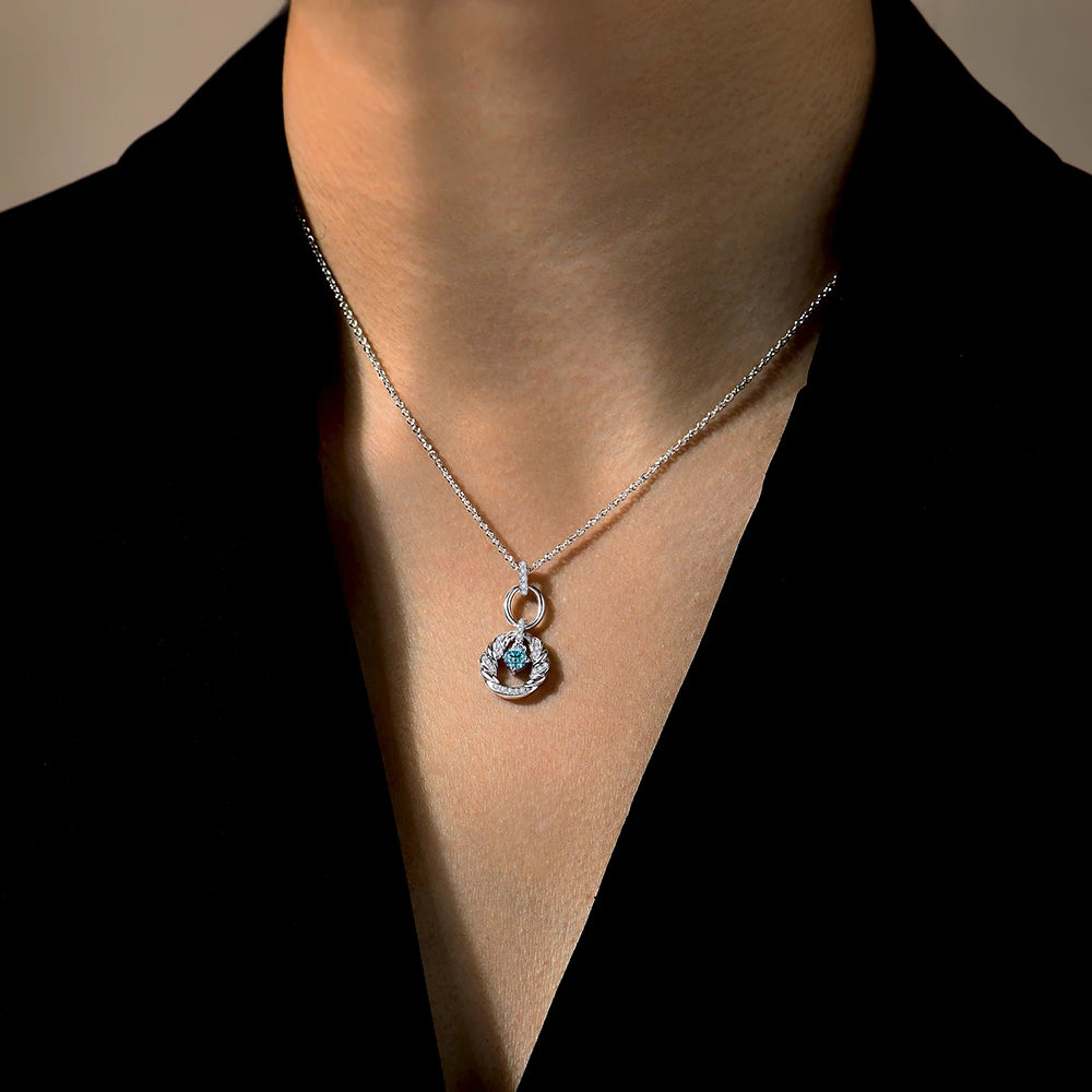 Elegant Moissanite & Blue Zircon Round Cut 4mm Pendant | IL0000