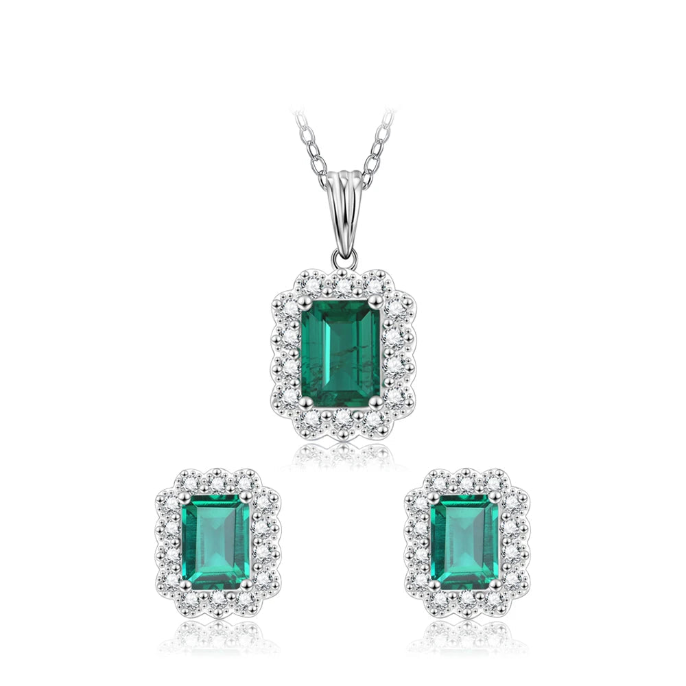 Lab Grown Emerald Gemstone Jewelry Set for Women Earrings Necklace Pendant S925 Silver White Gold Party Gifts Wholesale