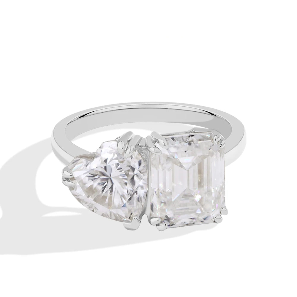 3CT Heart Cut & 4CT Emerald Cut Moissanite Ring | IL0000