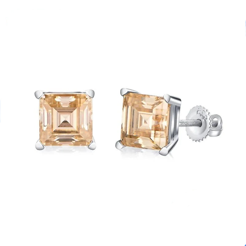 Princess-Cut Yellow Moissanite Stud Earrings | IL0000