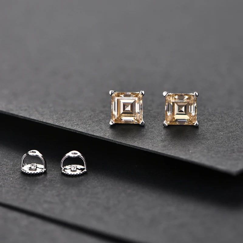 Princess-Cut Yellow Moissanite Stud Earrings | IL0000