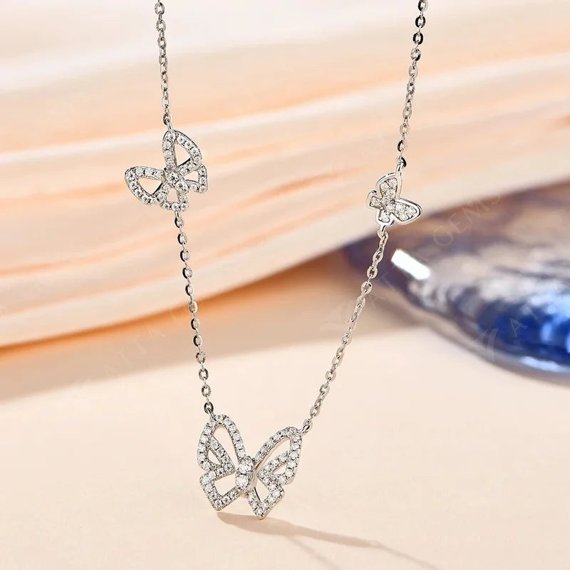 Butterfly Round Cut Moissanite Necklace Chain | IL0000