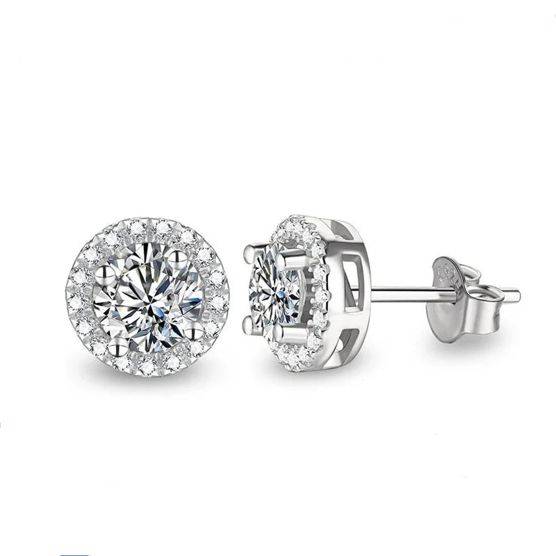 Round Cut Moissanite Rhodium Plated Earrings | IL0000