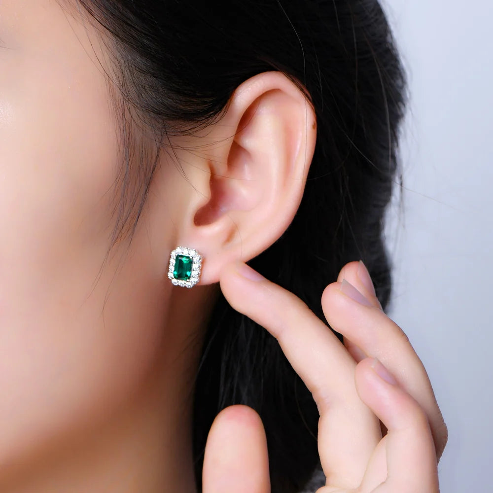 Lab Grown Emerald Gemstone Jewelry Set for Women Earrings Necklace Pendant S925 Silver White Gold Party Gifts Wholesale