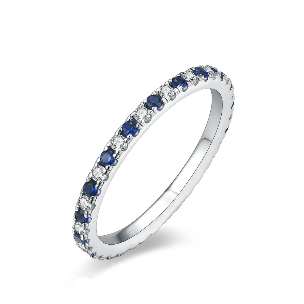 Dual Sapphire Round Moissanite Silver Stackable Ring | IL0000