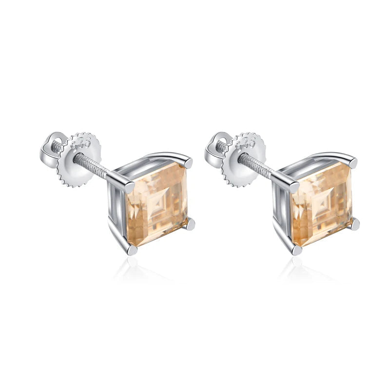 Princess-Cut Yellow Moissanite Stud Earrings | IL0000